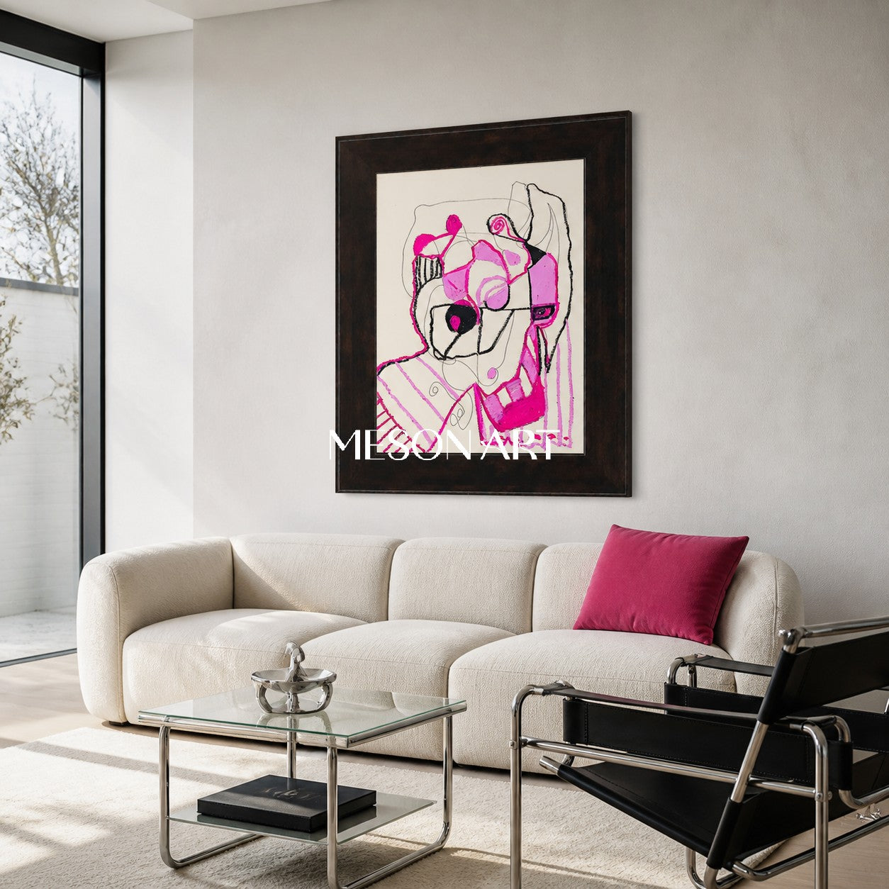 Pink And Black Fine Art Collectible Designer Rectangular Wall Art For Living Room By Mesonart