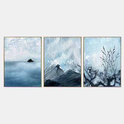 Blue And Black Abstract Expressionist Landscape Painting Rectangular Wall Art Original Artist By Mesonart
