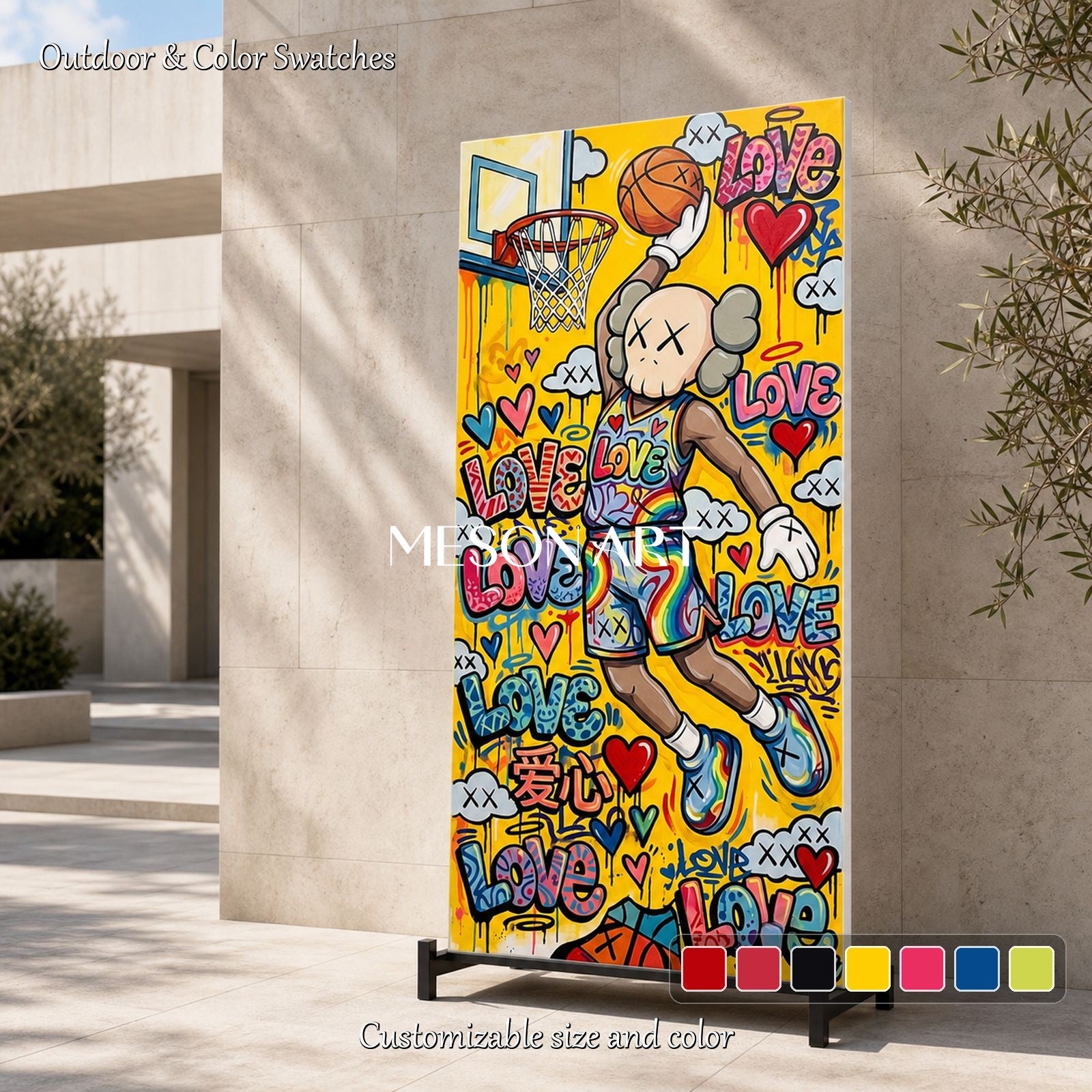 Vibrant Graffiti Basketball Art With Love Hearts For Modern Kids Room Decor