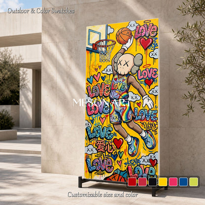 Vibrant Graffiti Basketball Art With Love Hearts For Modern Kids Room Decor