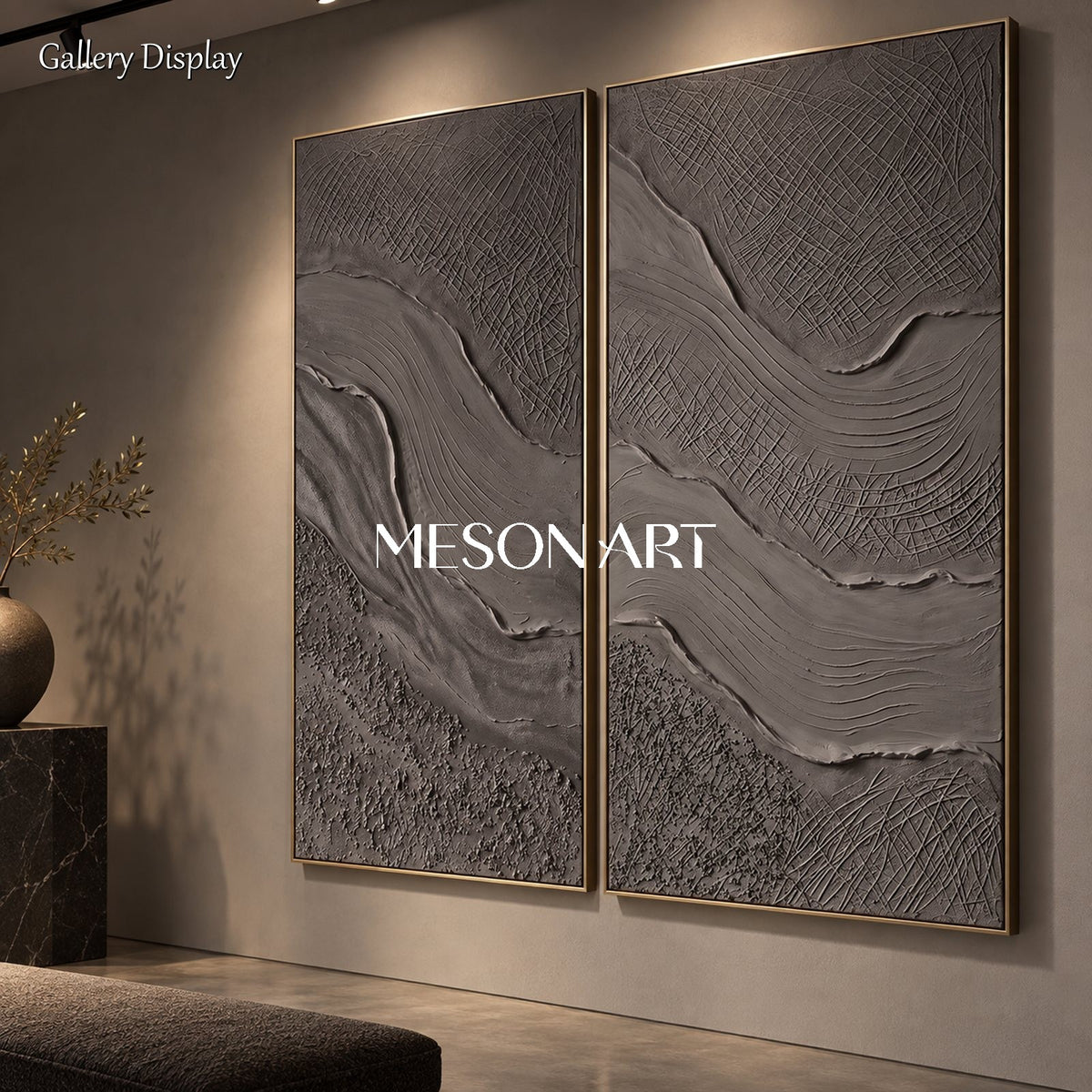 Black And Gray 3D Textured Painting Rectangular Wall Art For Living Room Original Artist By Mesonart