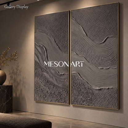 Black And Gray 3D Textured Painting Rectangular Wall Art For Living Room Original Artist By Mesonart