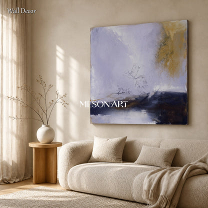 White And Gold Abstract Landscape Painting Square Wall Art Original Artist Hand Painted By Mesonart