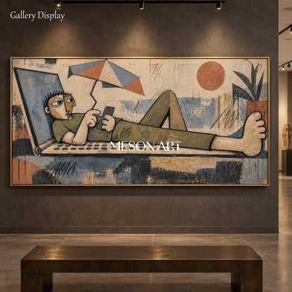 Beige Abstract Street Art Panoramic Wall Canvas Modern Contemporary Original Artist By Mesonart