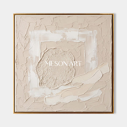 Minimalist Textured Abstract Art In Beige And White For Modern Home Decor