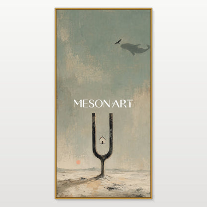Surrealist Art With Tuning Fork And Sky Whale For Sophisticated Living Room Or Study Decor