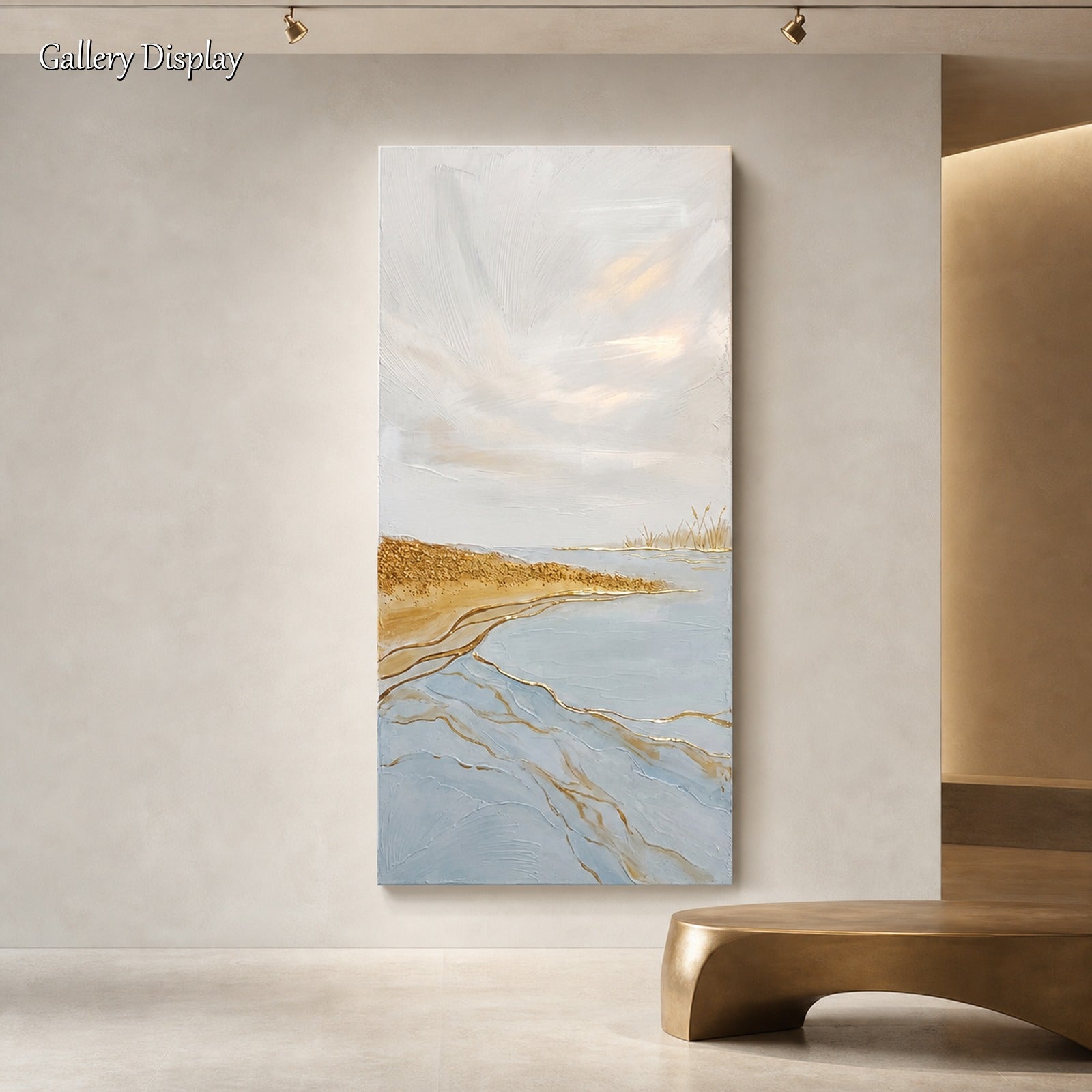 Minimalist Gold Abstract Painting On Linen Canvas For Living Room And Entryway Decor