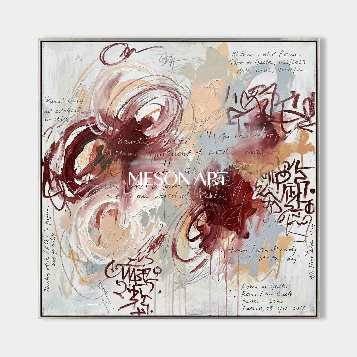 Original Abstract Expressionist Painting Burgundy Romantic Living Room