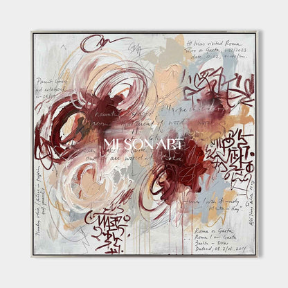 Original Abstract Expressionist Painting Burgundy Romantic Living Room