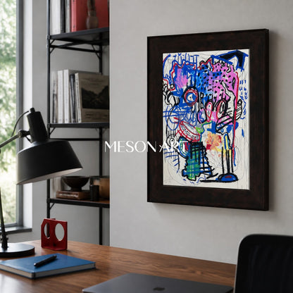 Blue And Pink Contemporary Figurative Painting Original Artist Rectangular Wall Art For Living Room By Mesonart