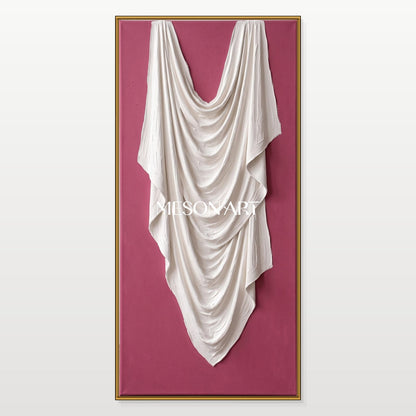 Decorazione murale scultorea artistica con texture 3D rosa e bianca su tela panoramica di Mesonart