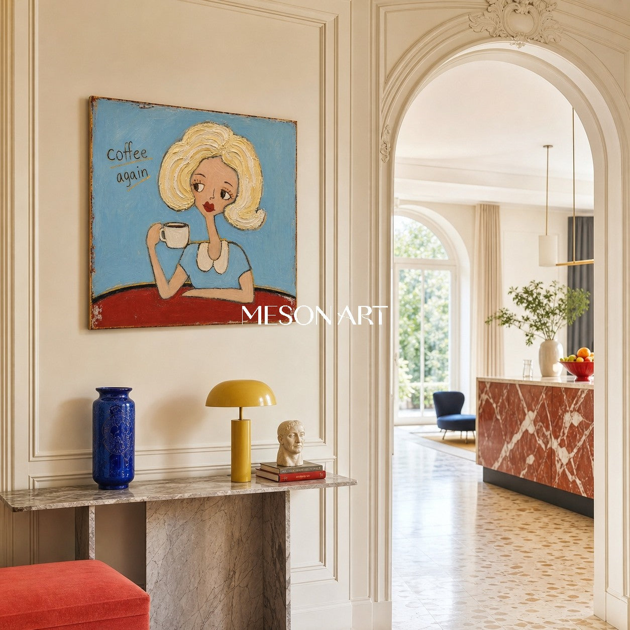 Stylish Coffee Girl Pop Art Painting For Modern Kitchen Wall Decor