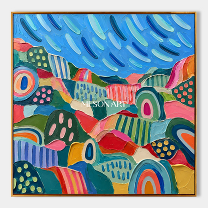 Blue And Green Abstract Landscape Painting Square Wall Art For Living Room By Mesonart