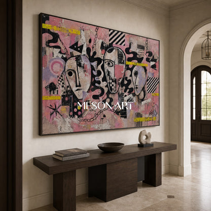 Urban Expressionist Portrait Art With Graffiti Influence For Modern Living Room Decor