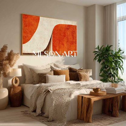Minimalist Abstract Wall Art Orange and Beige Geometric Canvas Decor