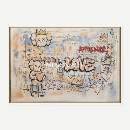 Abstract Pop Graffiti Wall Art With Gold Accents For Modern Living Room Decor