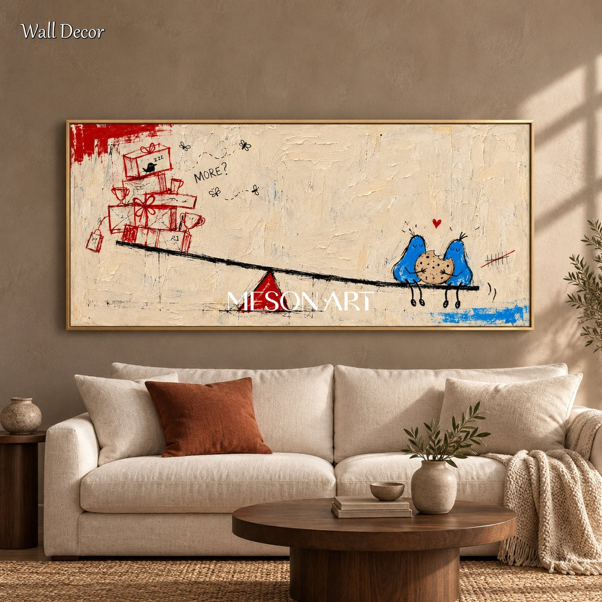 Red And Beige Modern Pop Abstract Painting Original Artist Street Art Panoramic Wall Canvas By Mesonart