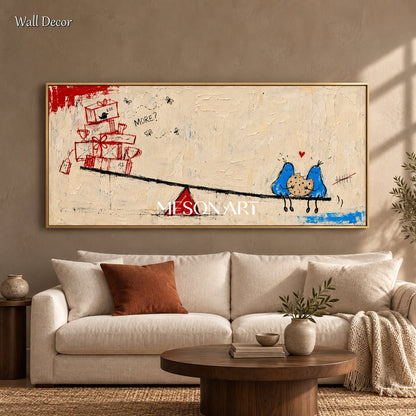 Red And Beige Modern Pop Abstract Painting Original Artist Street Art Panoramic Wall Canvas By Mesonart