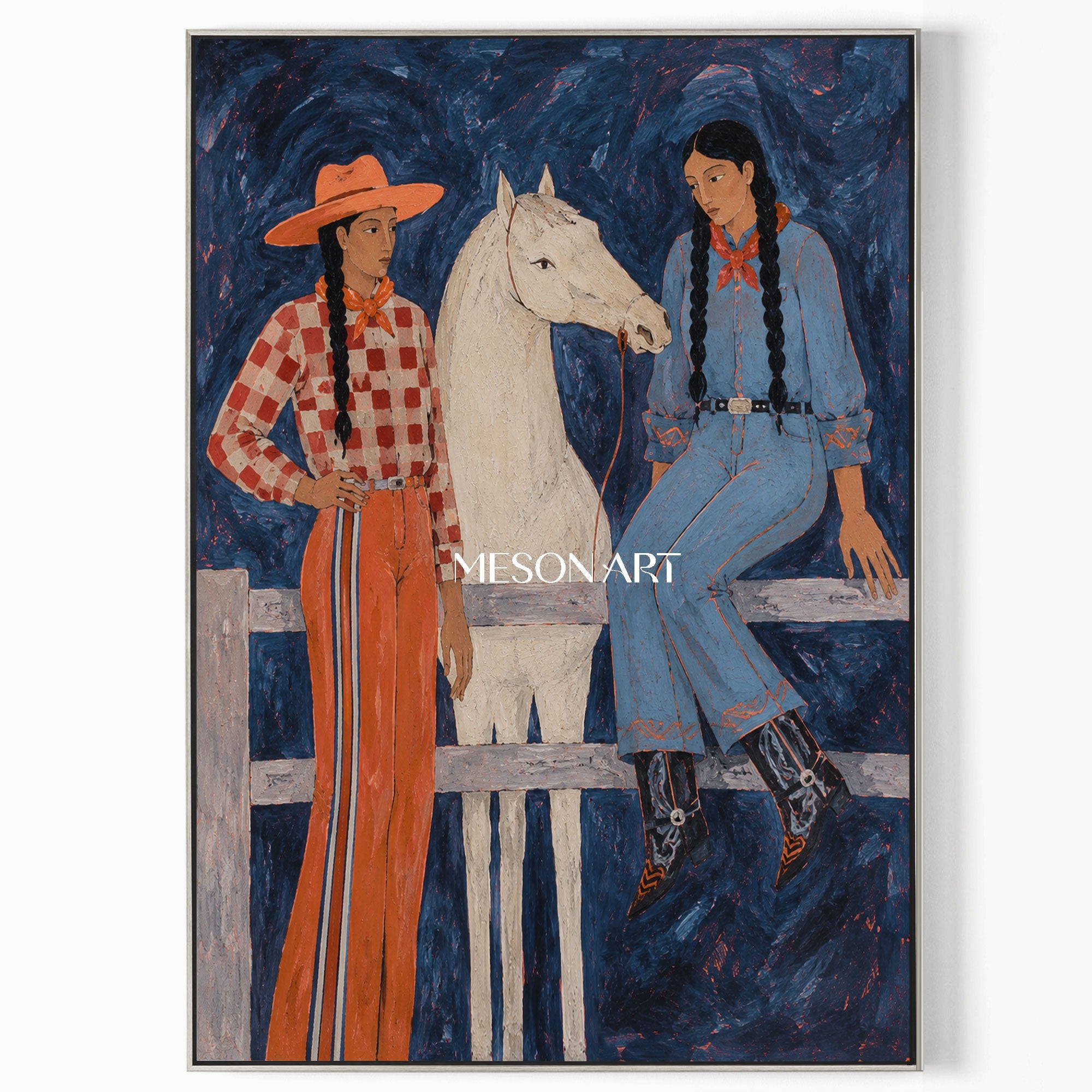 Modern Western Cowboy Art With Horse And Colorful Geometric Patterns For Living Room Decor