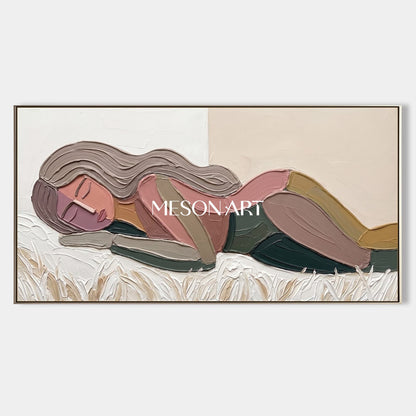Beige And Pink Abstract Figurative Portrait Painting Panoramic Original Artist Hand Painted By Mesonart