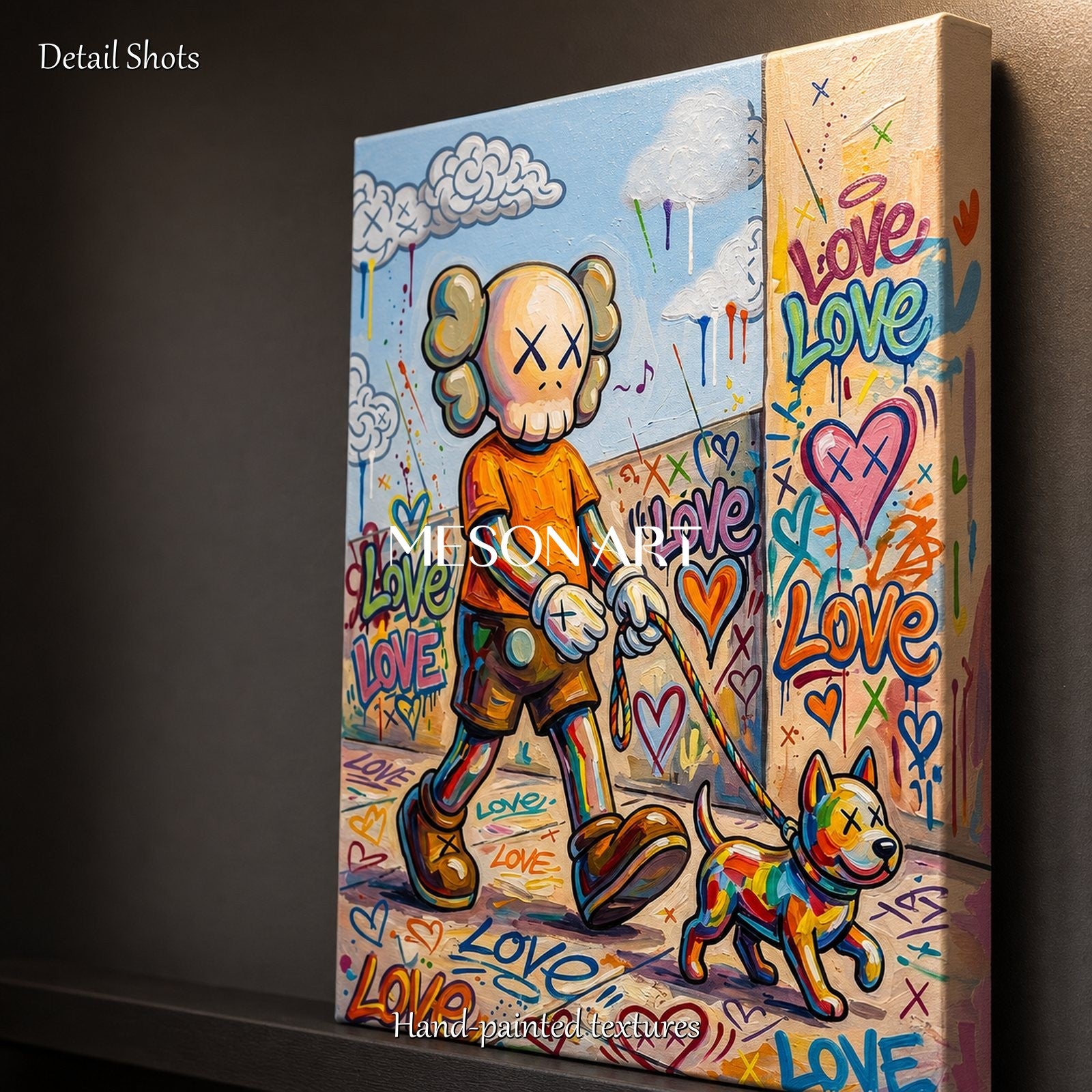 Vibrant Graffiti Art Painting With Pop Characters For Modern Living Room Decor