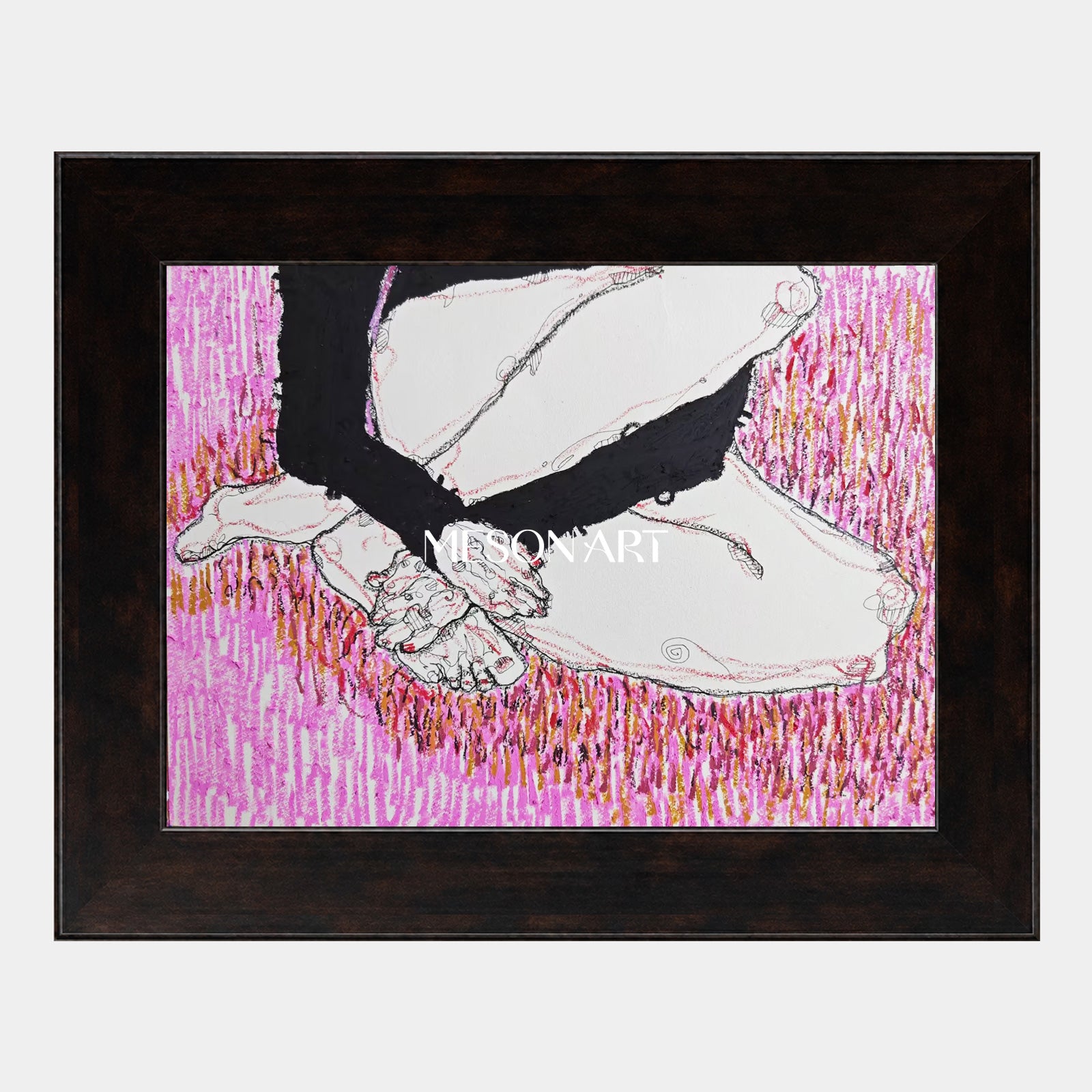 Modern Abstract Figure Painting With Pink Background For Living Room Wall Decor