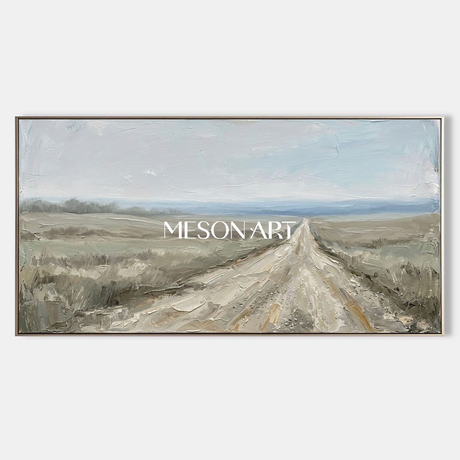 Minimalist Landscape Oil Painting With Textured Relief For Modern Living Room Decor