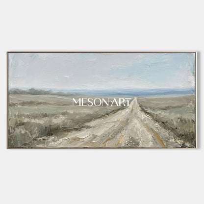 Minimalist Landscape Oil Painting With Textured Relief For Modern Living Room Decor