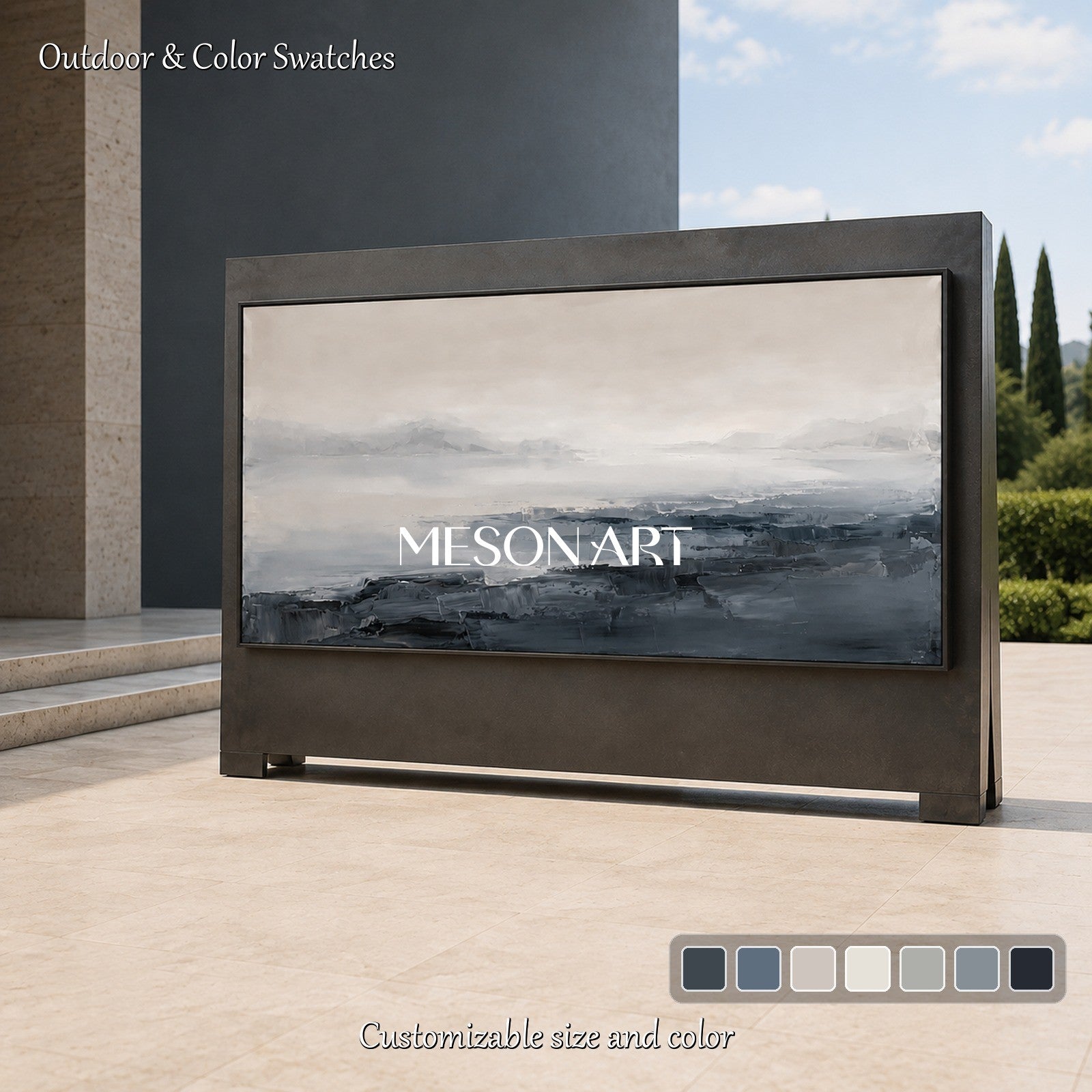 Gray And White Abstract Landscape Painting Rectangular Wall Art For Living Room Original Artist By Mesonart