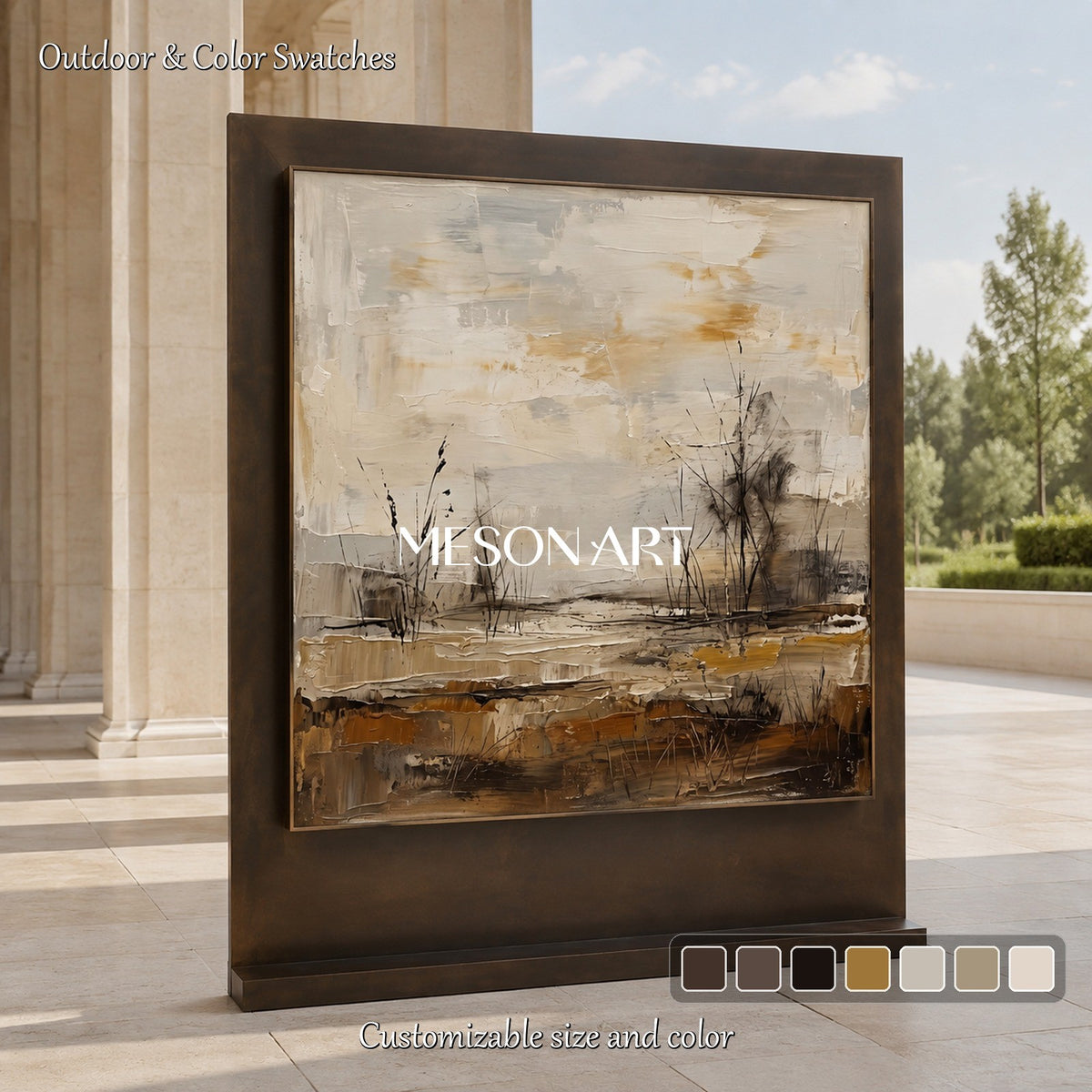 Beige And Brown Neutral Landscape Art Square Wall Painting Original Artist Hand Painted For Living Room By Mesonart