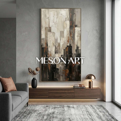 Abstract City Painting With Plaster Texture For Industrial Loft Living Room Decor