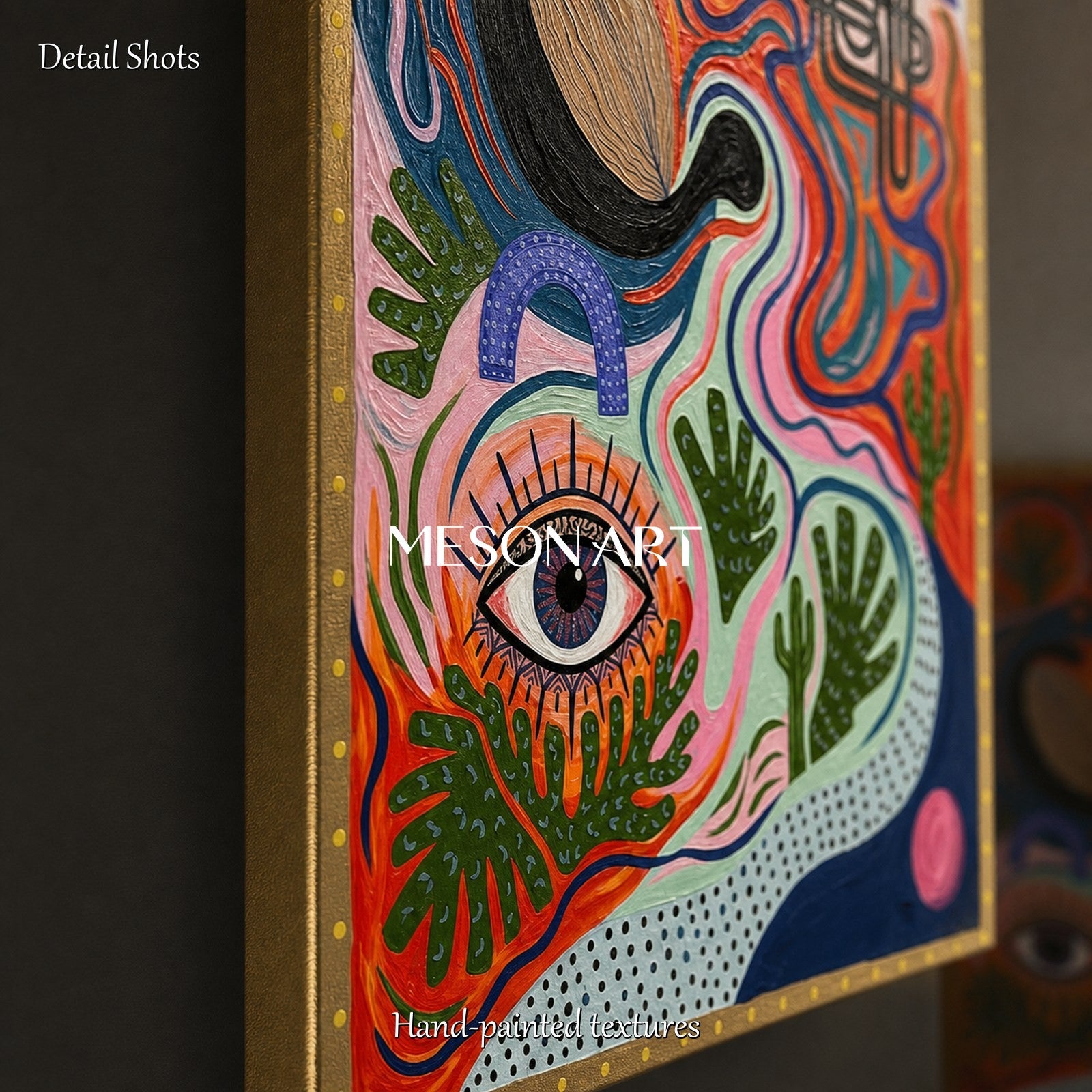 Surrealist Art Print With Mystical Eyes And Desert Cactus For Modern Living Room Decor