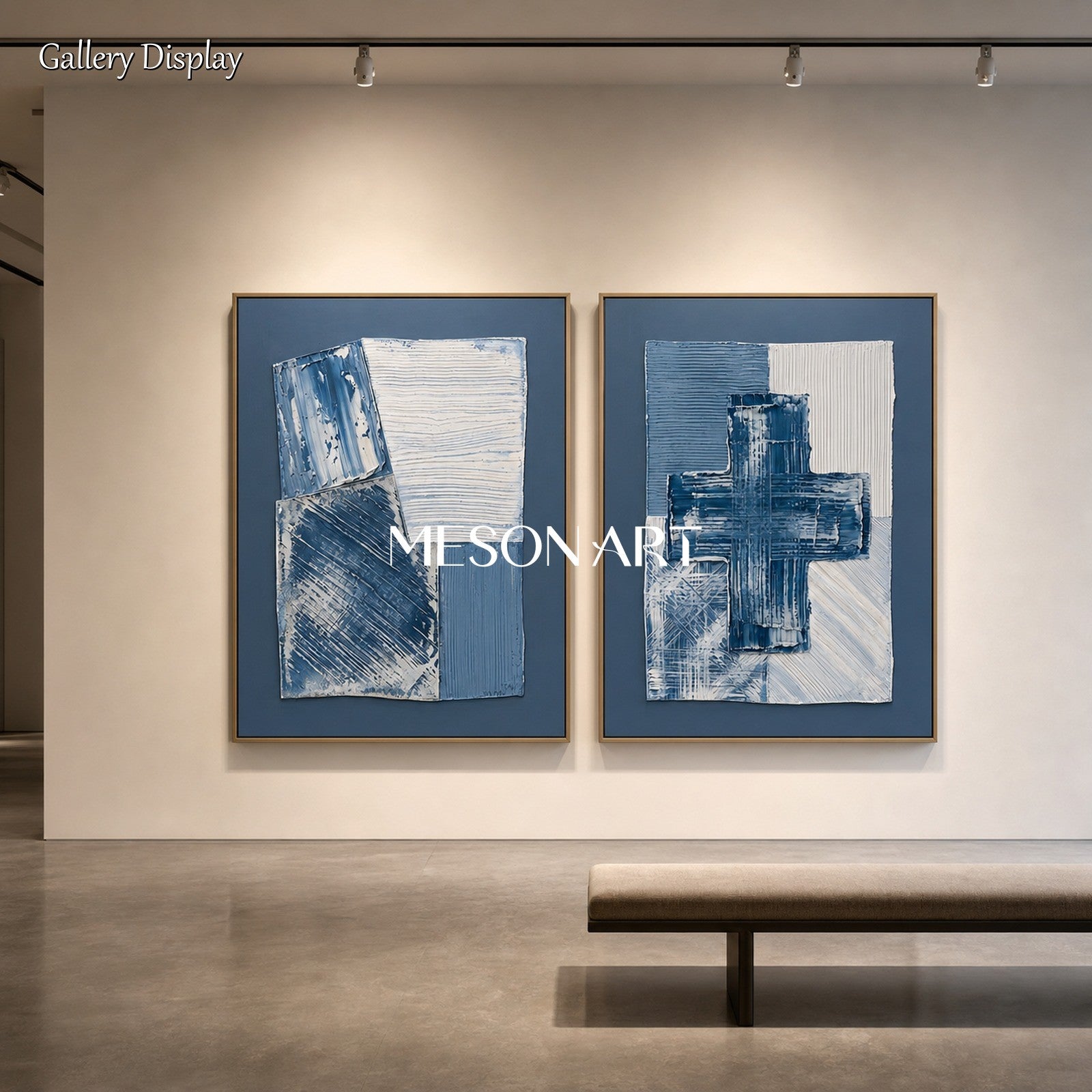 Blue Minimalist Abstract Painting Set For Modern Living Room Wall Decor