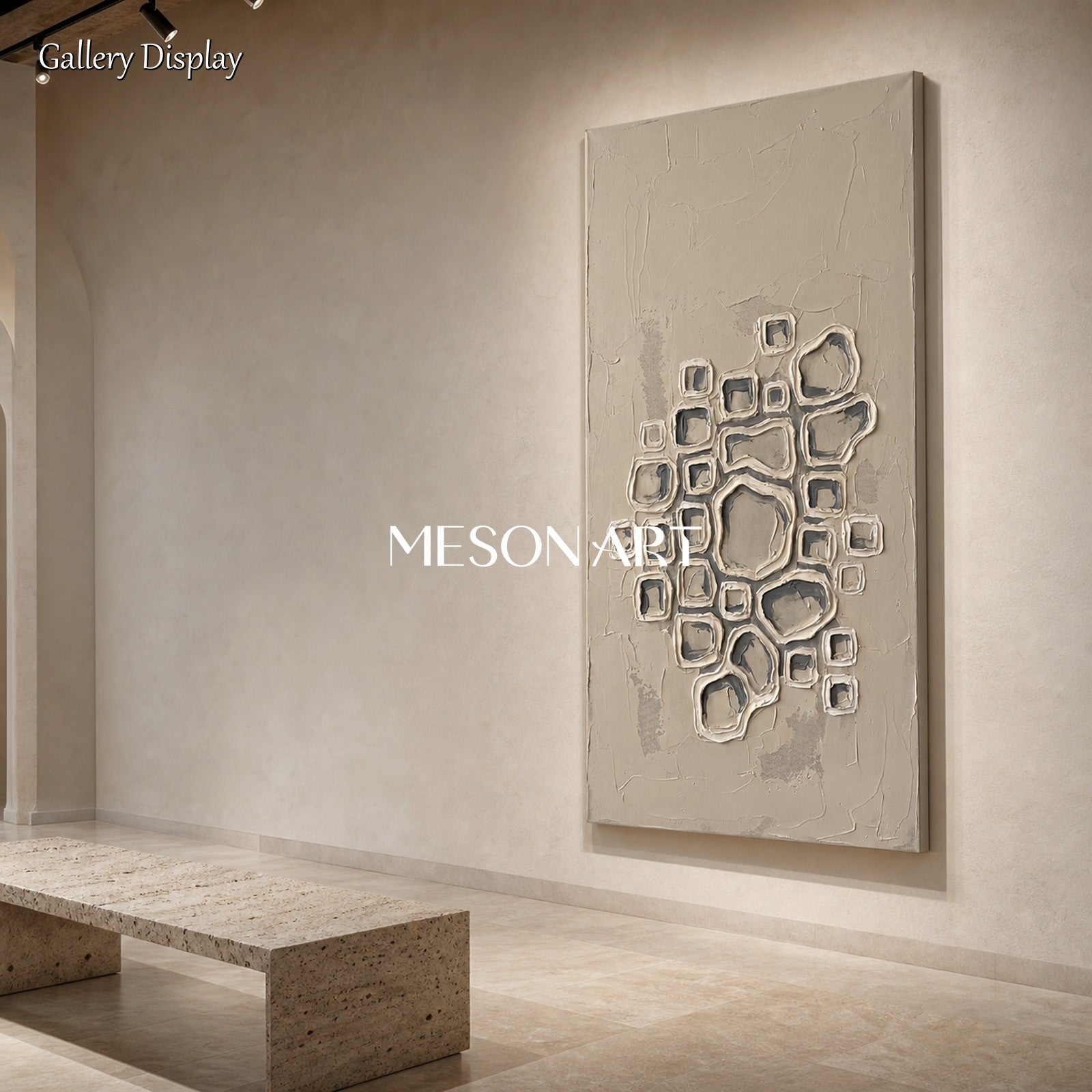 Minimalist Geometric Abstract Art With Textured Relief For Modern Living Room Decor