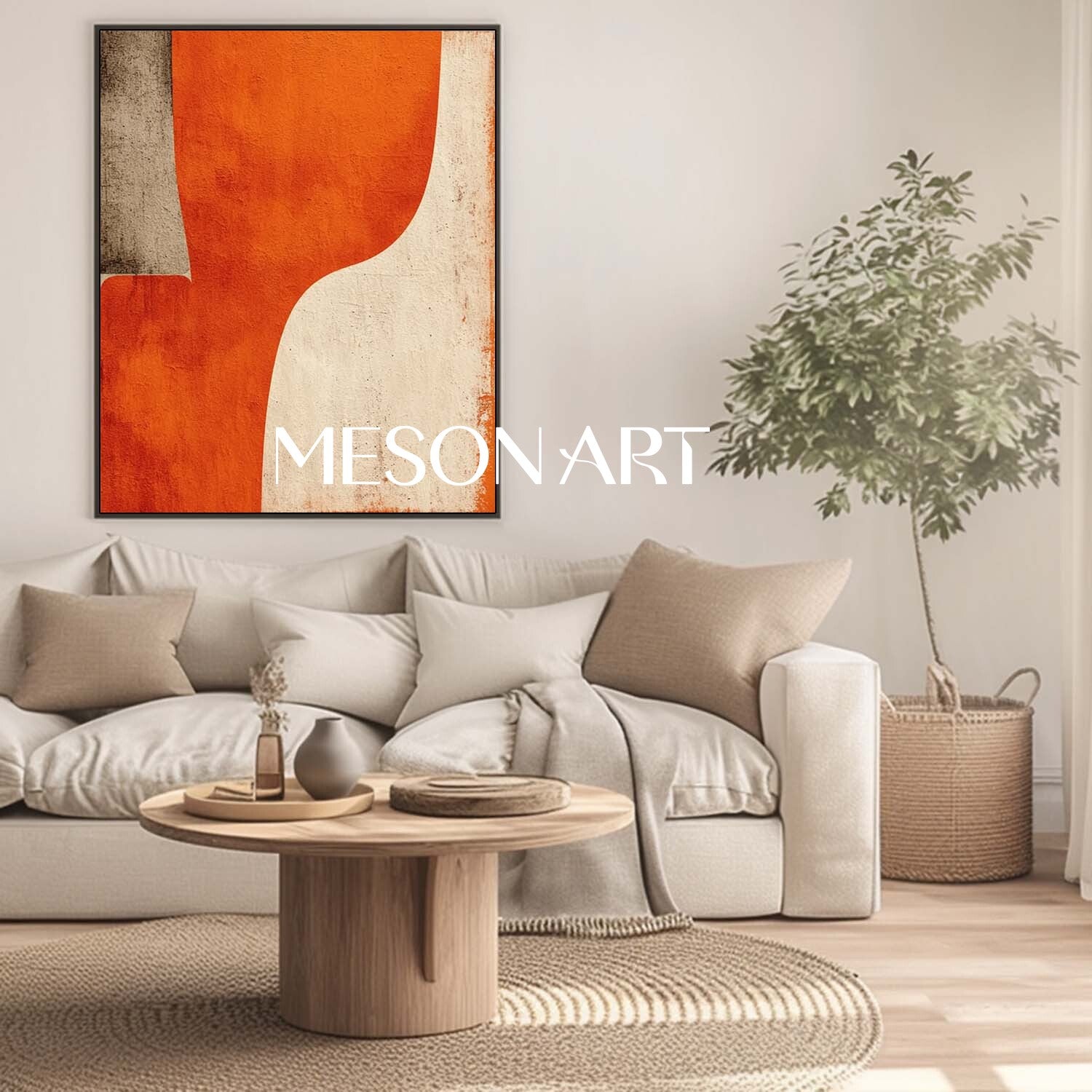 Modern Abstract Wall Art Minimalist Orange Geometric Abstract Painting