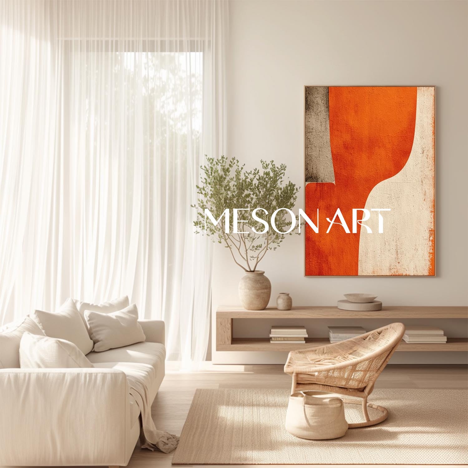Modern Abstract Wall Art Minimalist Orange Geometric Abstract Painting