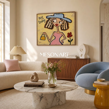 Chic Pop Art Painting With Text Not Today For Vibrant Bedroom Decor
