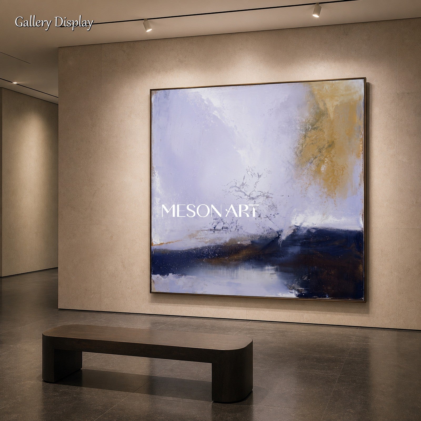 White And Gold Abstract Landscape Painting Square Wall Art Original Artist Hand Painted By Mesonart