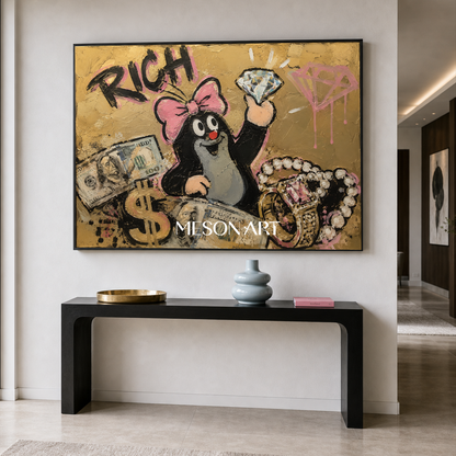 Luxury Graffiti Pop Art Painting With Gold And Pink For Modern Living Room Decor