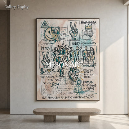 Abstract Expressionist Wall Art With Typography And Symbols For Modern Living Room Decor