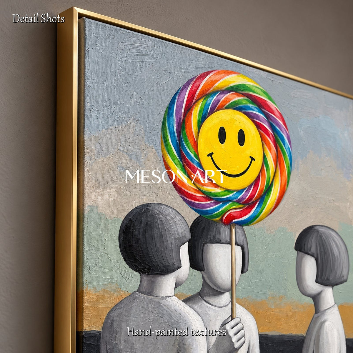 Yellow And Gray Surrealist Painting Lollipop Rectangular Wall Art Original Artist By Mesonart