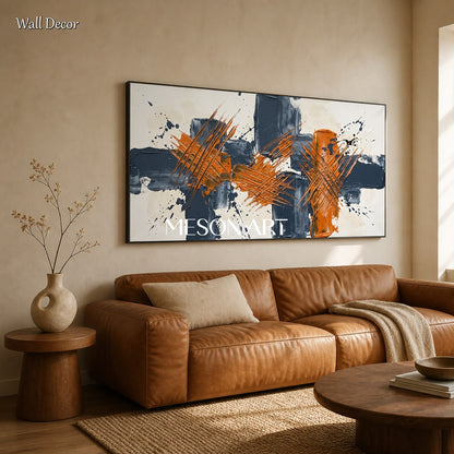 Orange And Black Abstract Painting Jackson Pollock Inspired Action Art By Mesonart