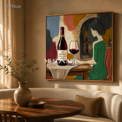 Red And Green Contemporary Painting Wine Tasting Art Square Wall Decor For Dining Room By Mesonart