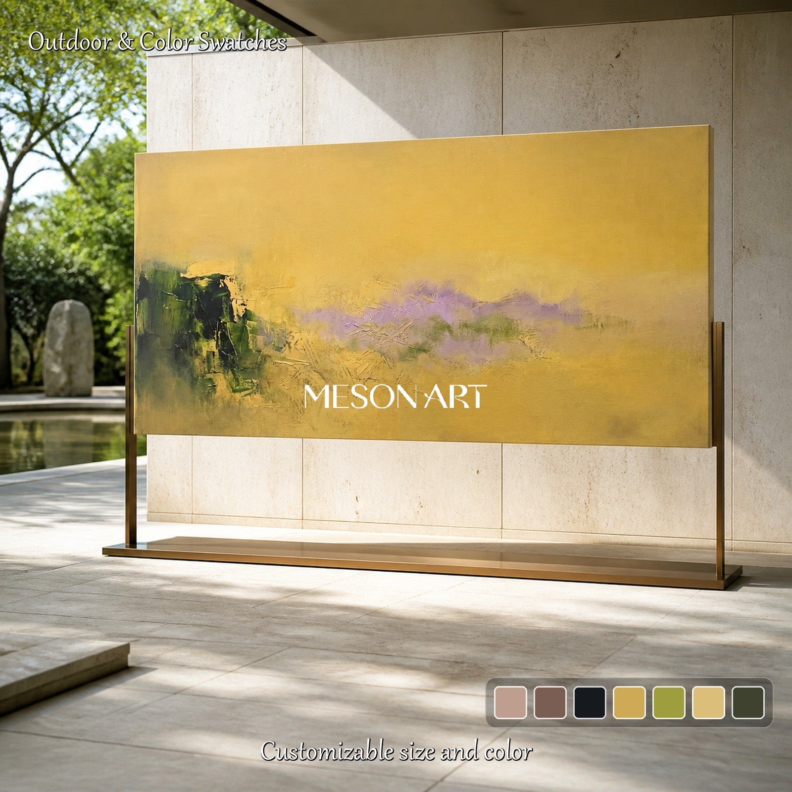 Gold And Green Abstract Landscape Painting Modern Contemporary Art By Original Artist For Living Room Wall Decor Panoramic By Mesonart