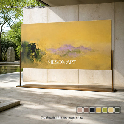 Gold And Green Abstract Landscape Painting Modern Contemporary Art By Original Artist For Living Room Wall Decor Panoramic By Mesonart