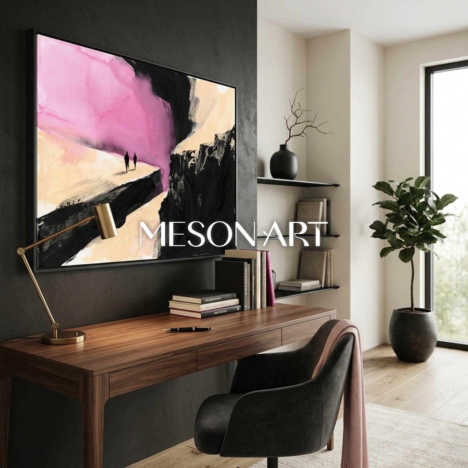 Modern Abstract Art With Bold Black And Pink Colors For Contemporary Living Spaces