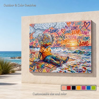 Graffiti Love Sunset Painting For Modern Living Room And Kids Room Decor