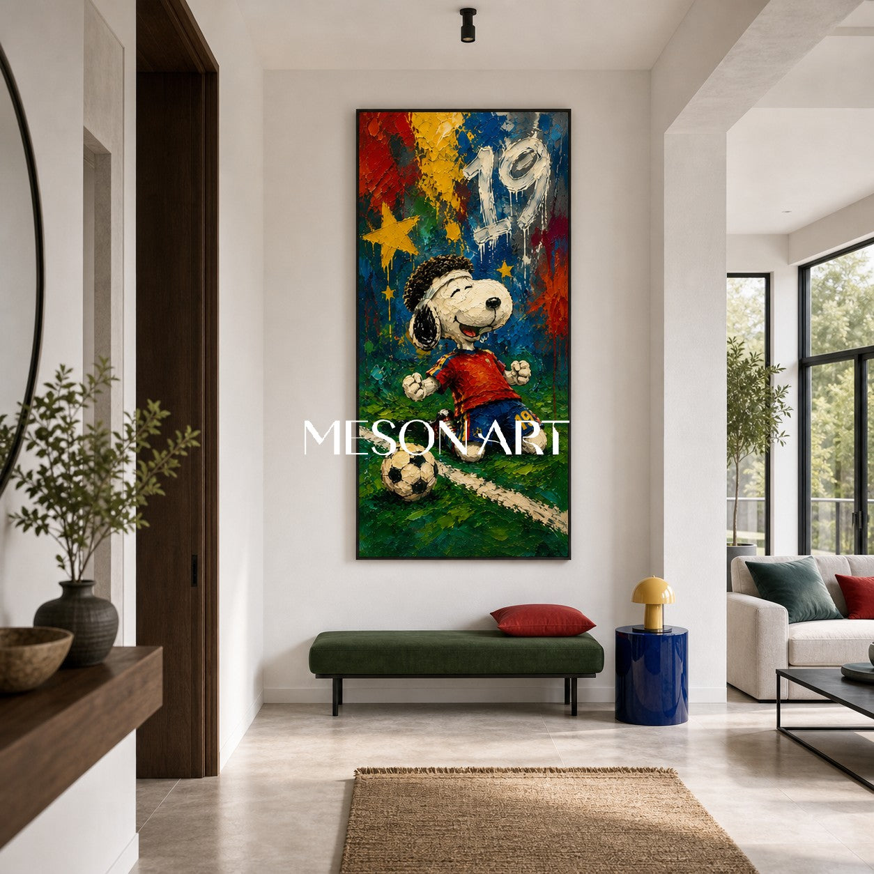 Snoopy Football Graffiti Art Print With Bold Colors And Palette Knife Texture For Kids Room Decor