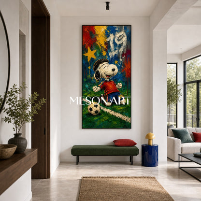 Snoopy Football Graffiti Art Print With Bold Colors And Palette Knife Texture For Kids Room Decor