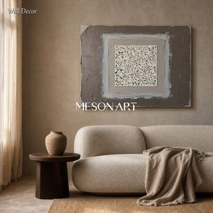 Minimalist Textured Abstract Painting With Earth Tones For Modern Home Decor